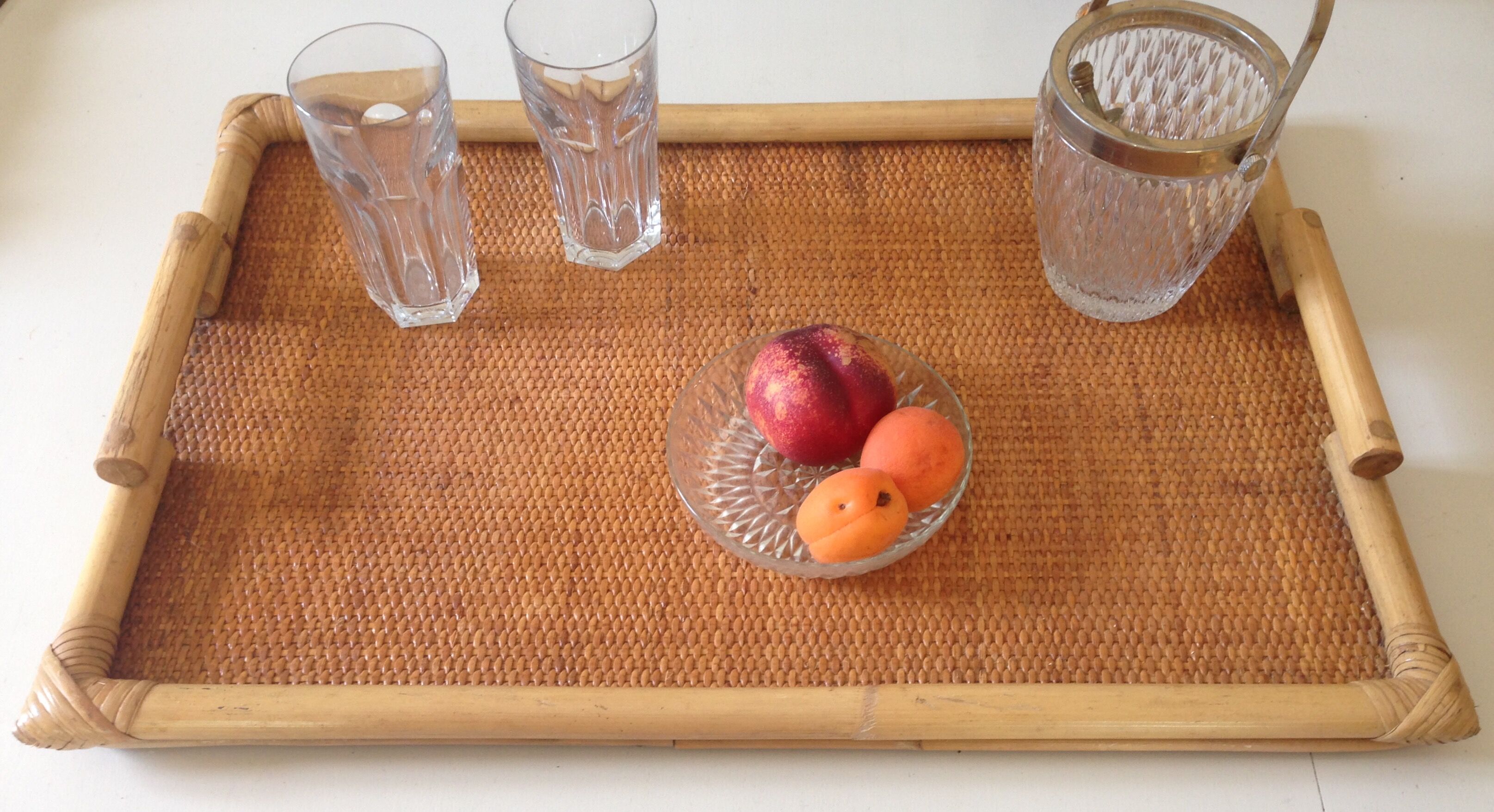 Vintage rattan serving tray