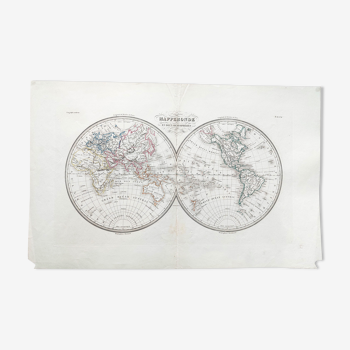 Mappemonde ancienne en deux hémisphères - 1836