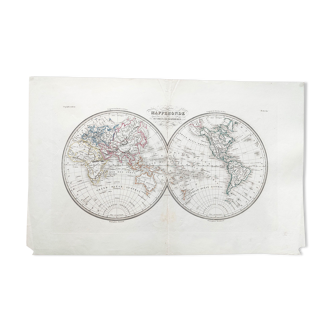 Ancient world map in two hemispheres - 1836