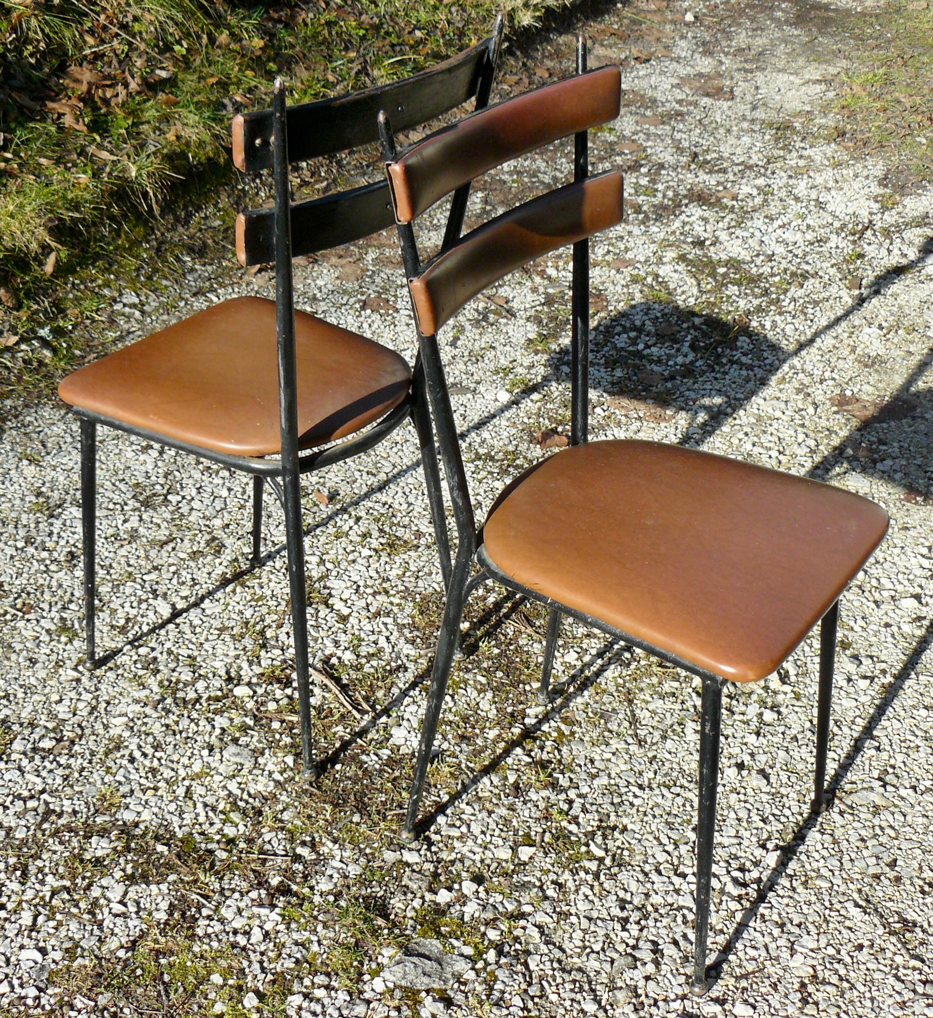 Pair of metal and imitation leather chairs 1950