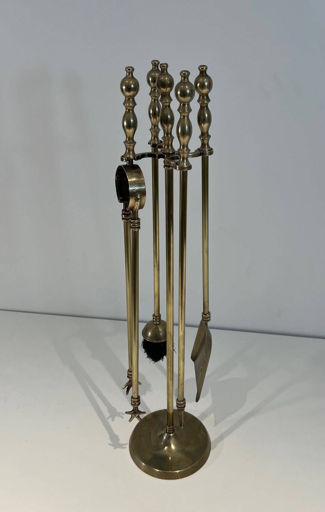 Neoclassical Fire Necessity in Brass with Ball Finials Empi