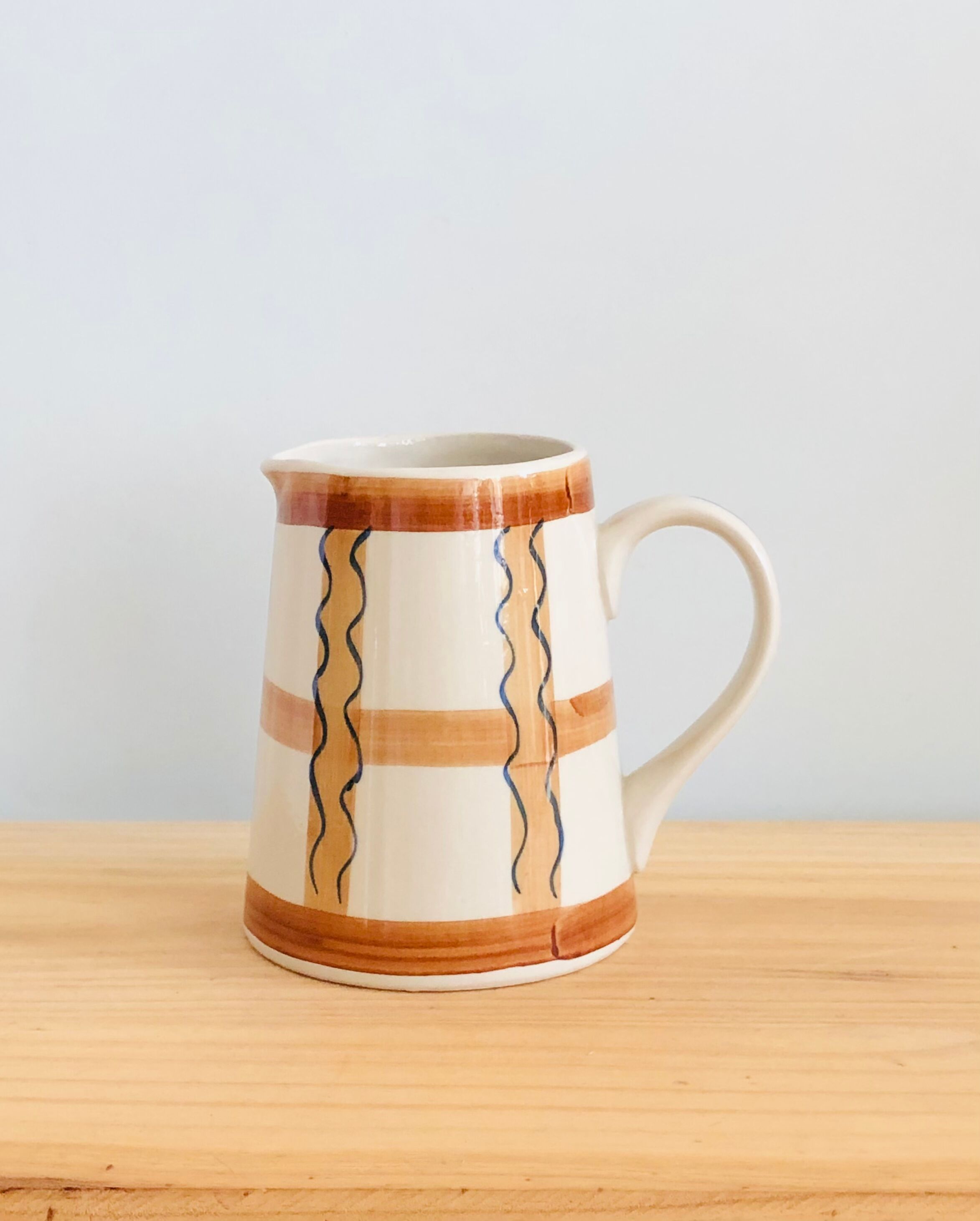 Vintage graphic pitcher in hand-painted ceramic