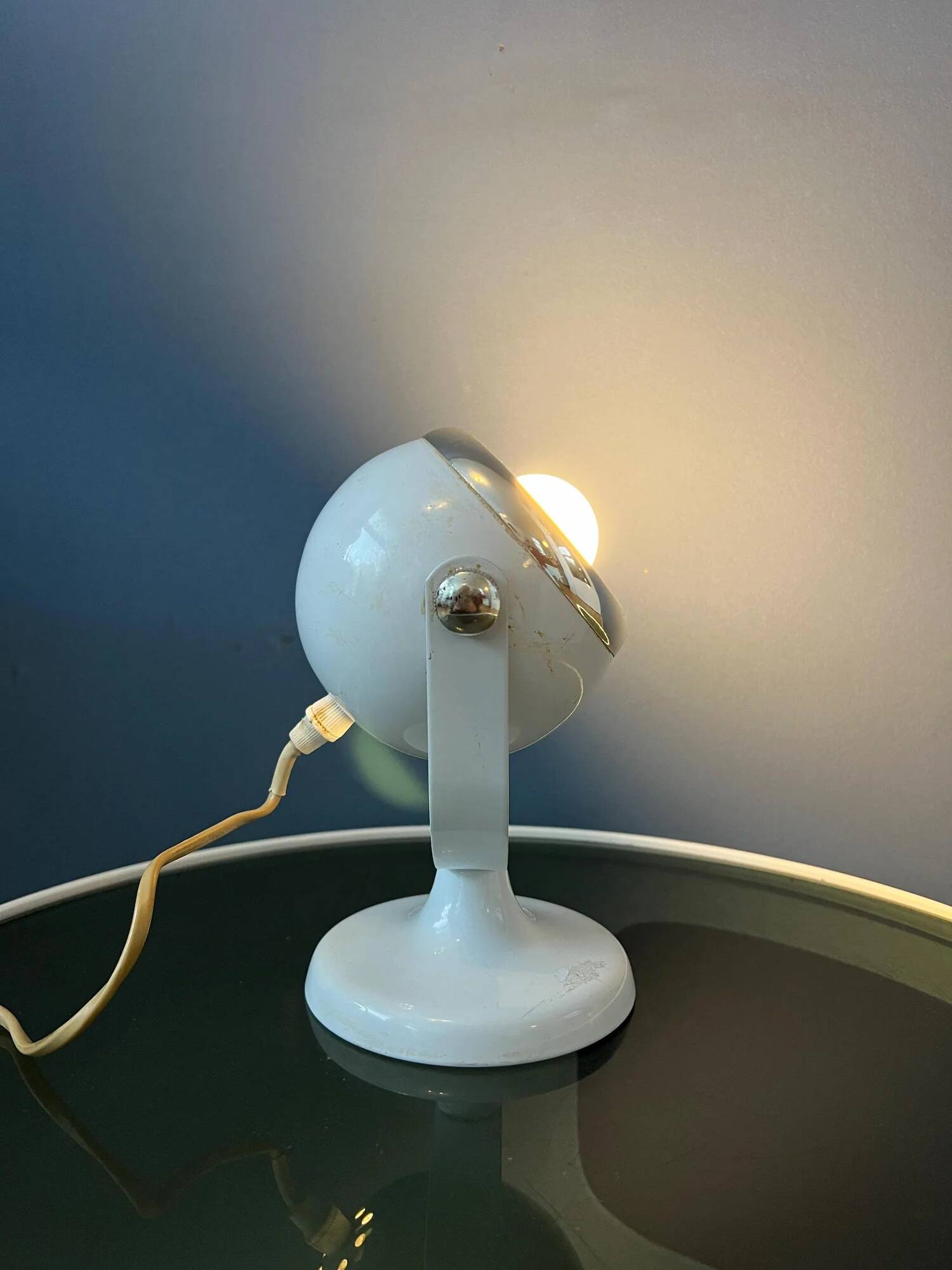 Mid-century small white space age eyeball table lamp