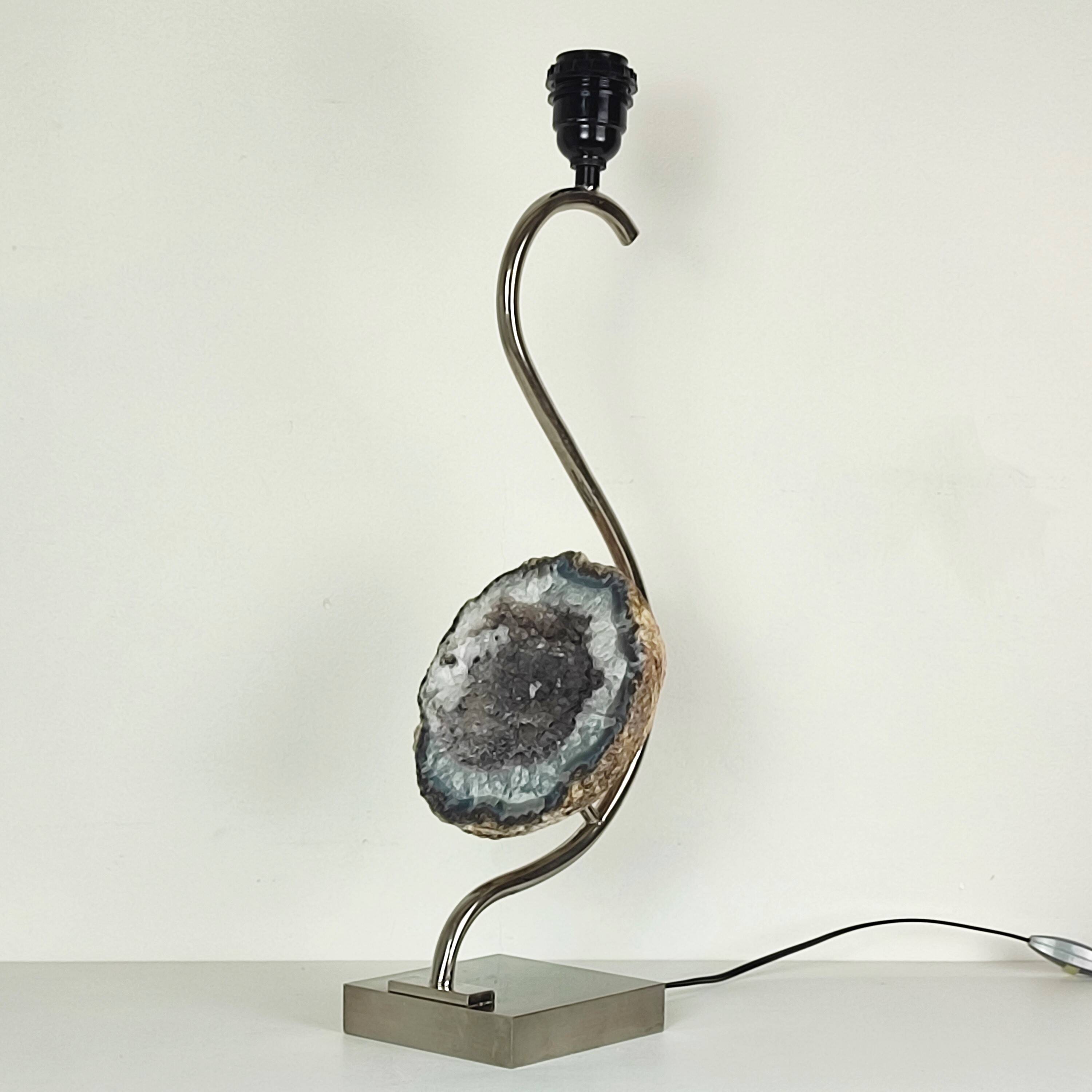 Pied de lampe chrome et améthyste du Brésil