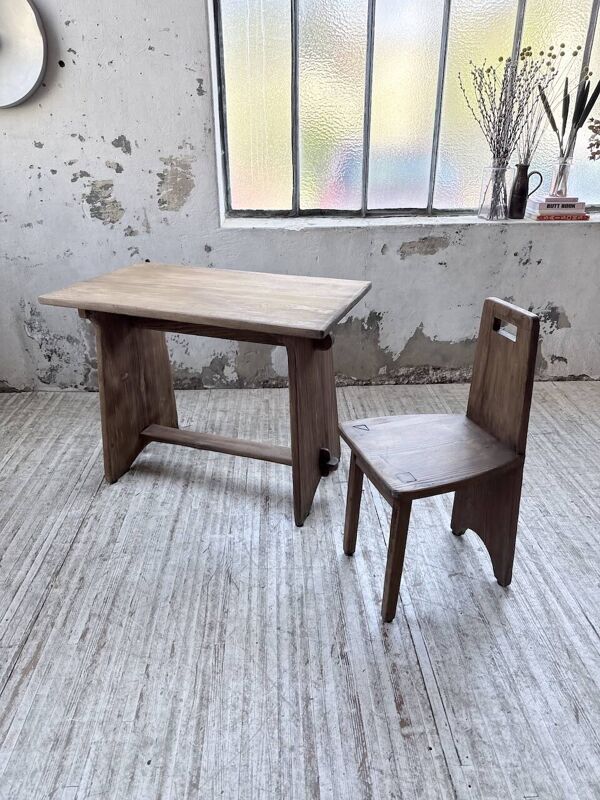 Ensemble chaise bureau brutaliste 1950