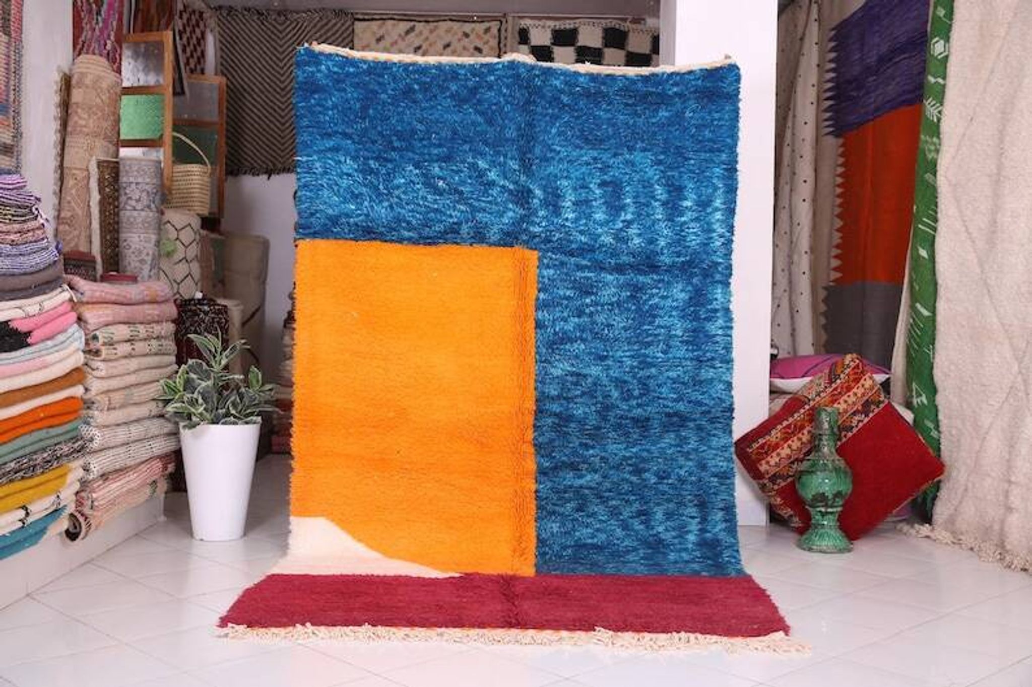 Handmade traditional Berber rug with colourful patterns, size 150/250cm.