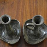 Set of 2 stoneware Cyclops candlesticks