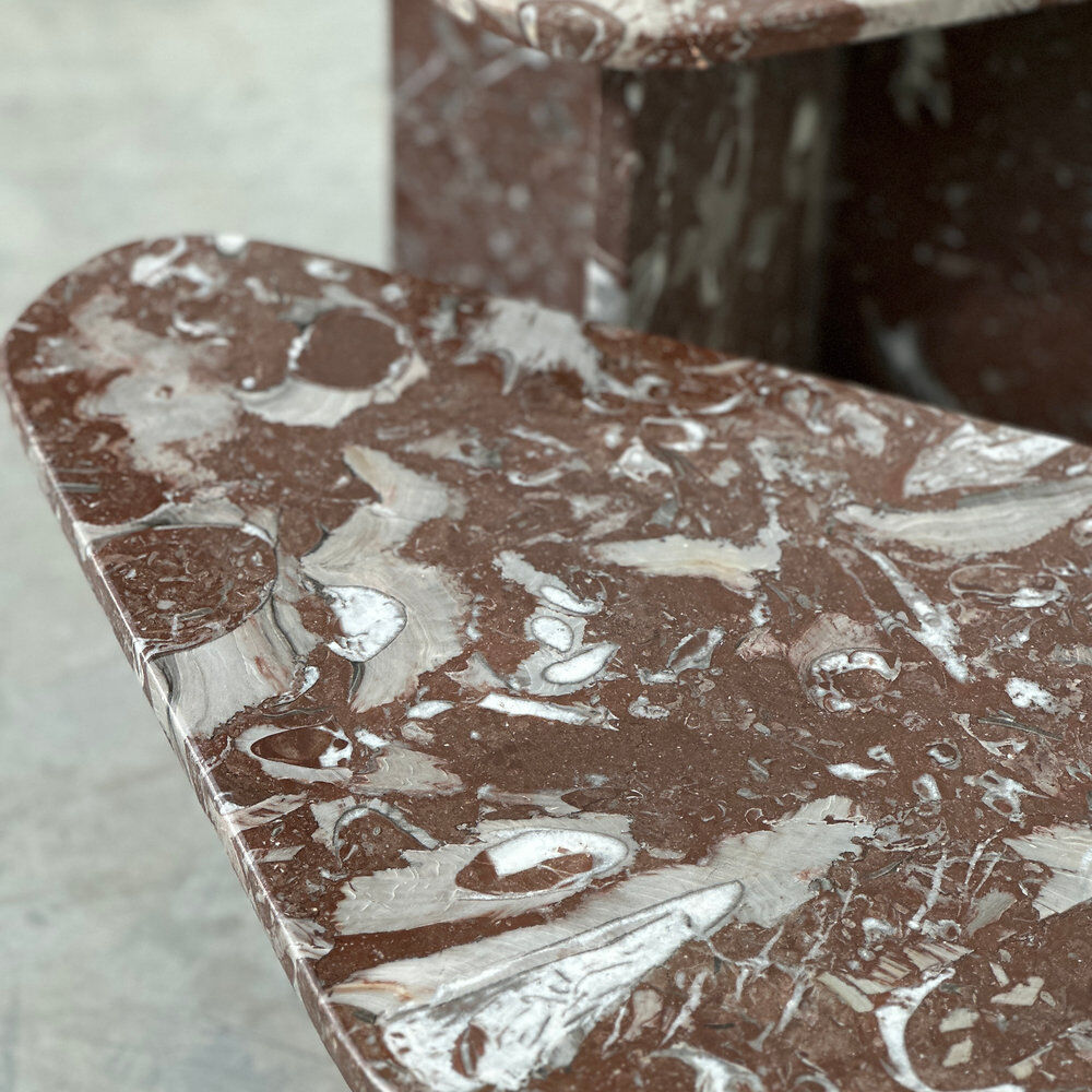 Set of 2 Belgian Rouge Griotte marble coffee tables, vintage postmodern nesting