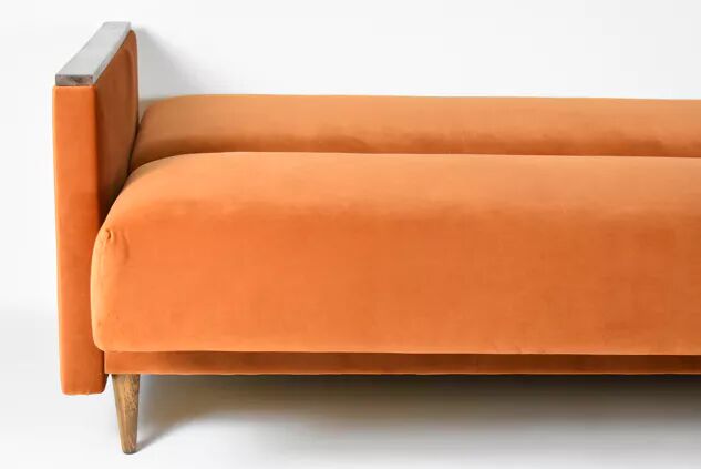 Foldable sofa, reddish velvet, restored, 1960s