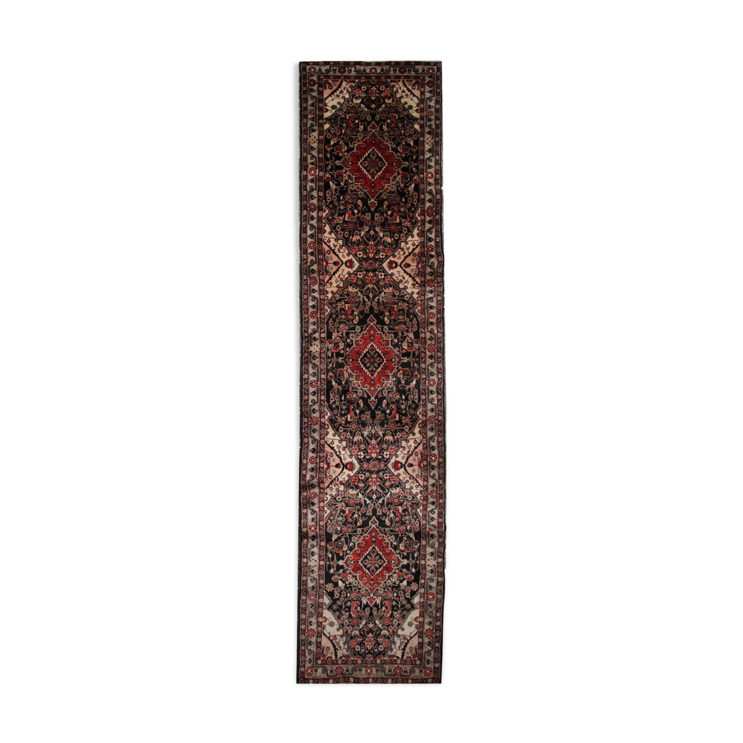 Traditional persian runner rug long oriental red beige wool carpet 89x518cm