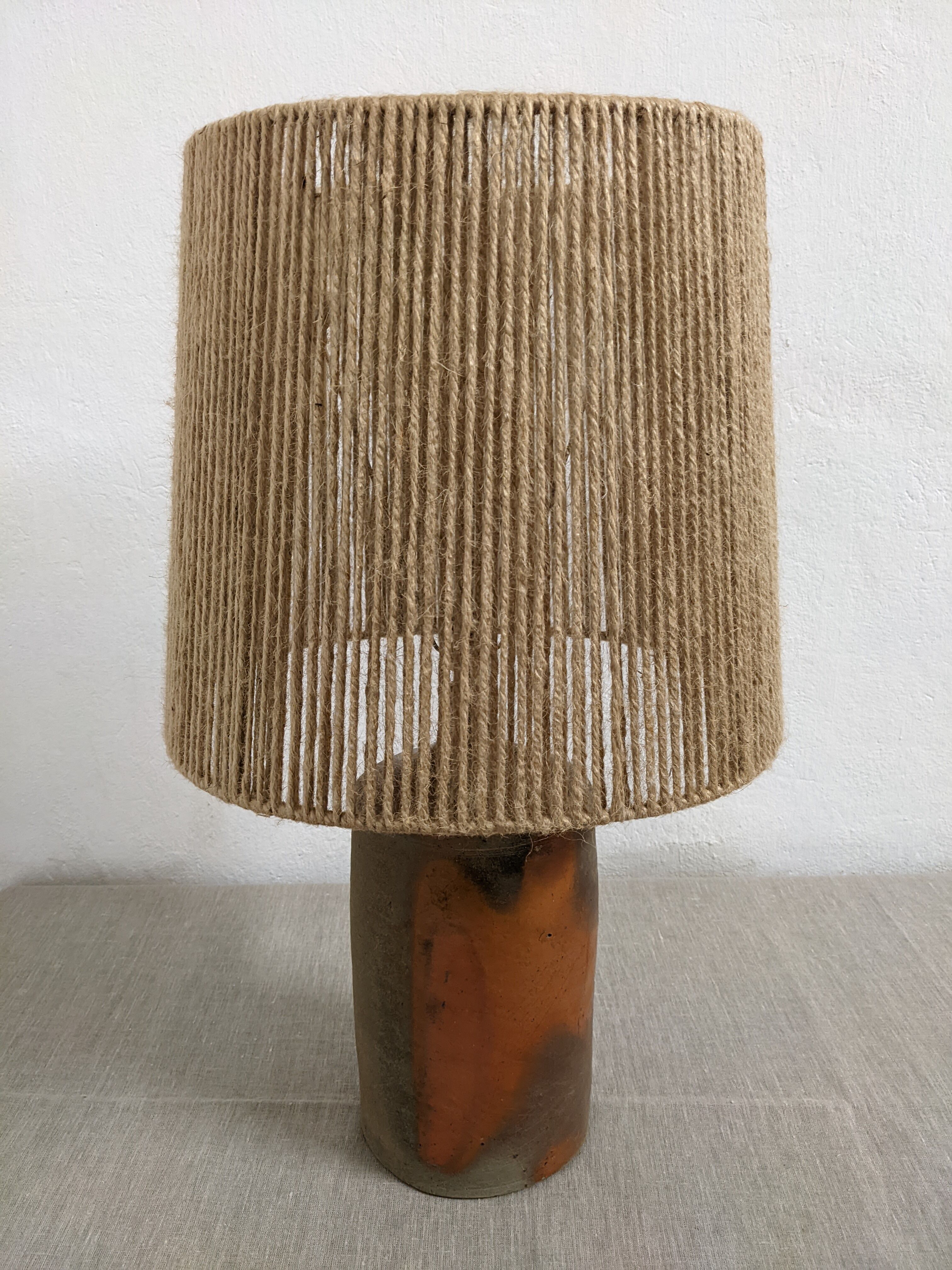 Vintage stoneware lamp and jute rope