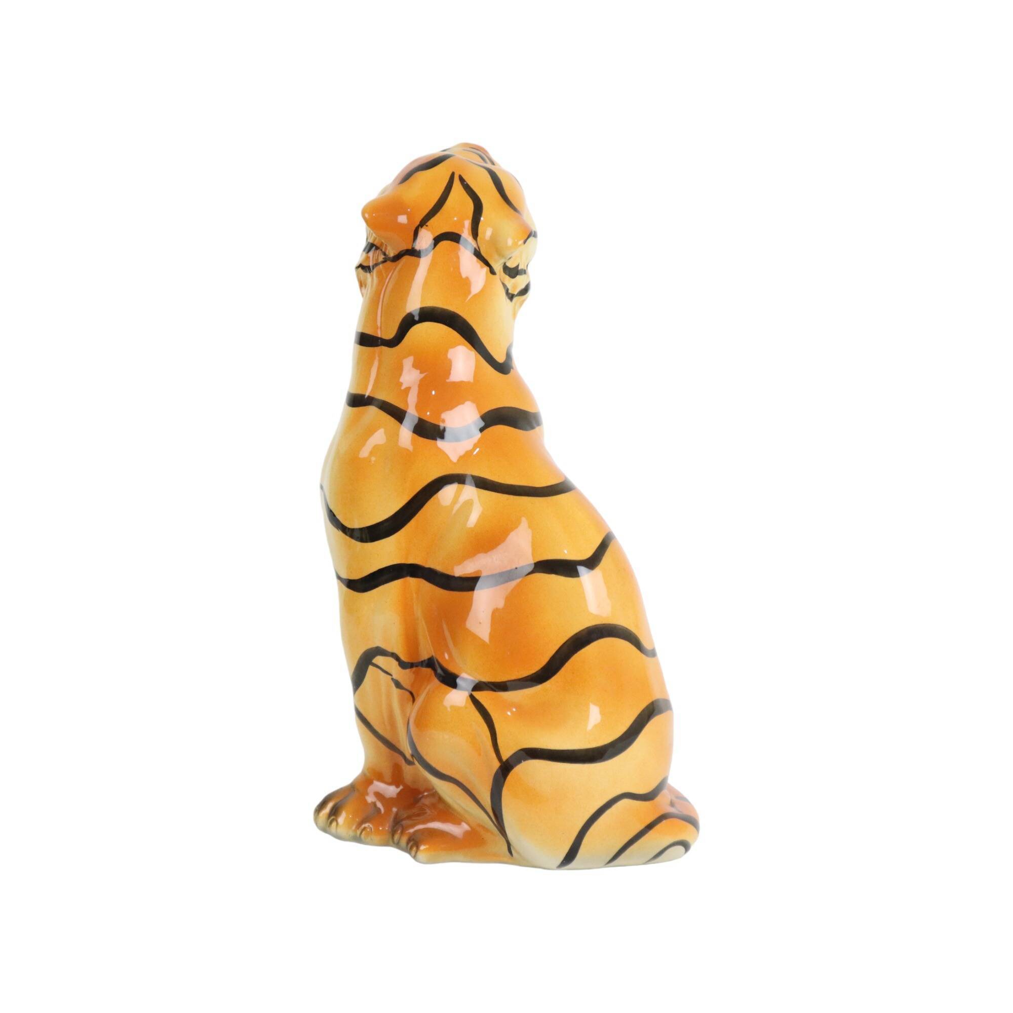 Vintage Siberian Tiger Sculpture Glazed Italian Ceramics 1980s