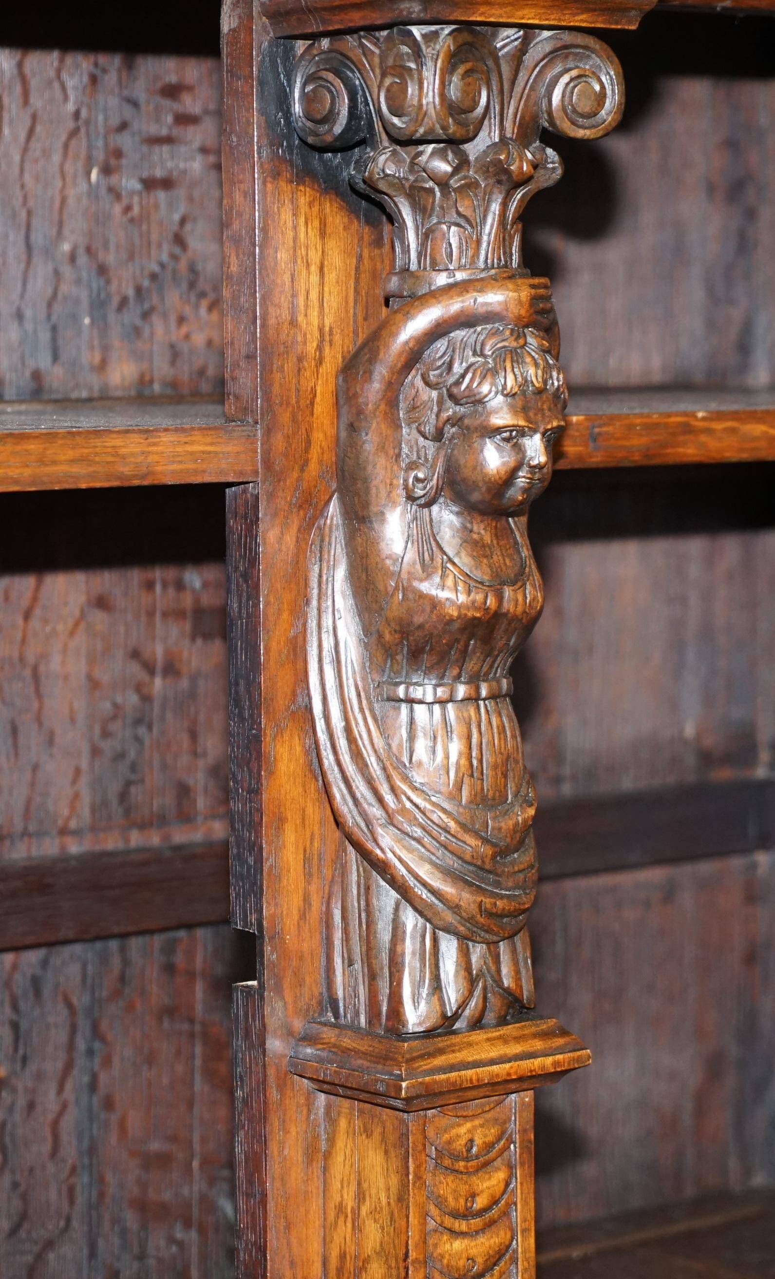 Large Italian library sculpted with figures