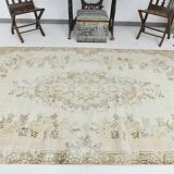 Tapis turc vintage 291 x 172 cm, rose pastel, vert et marron