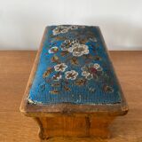 Ancien Tabouret Repose Pied Pliant Victorien  Assise Perles Fleurs Vintage