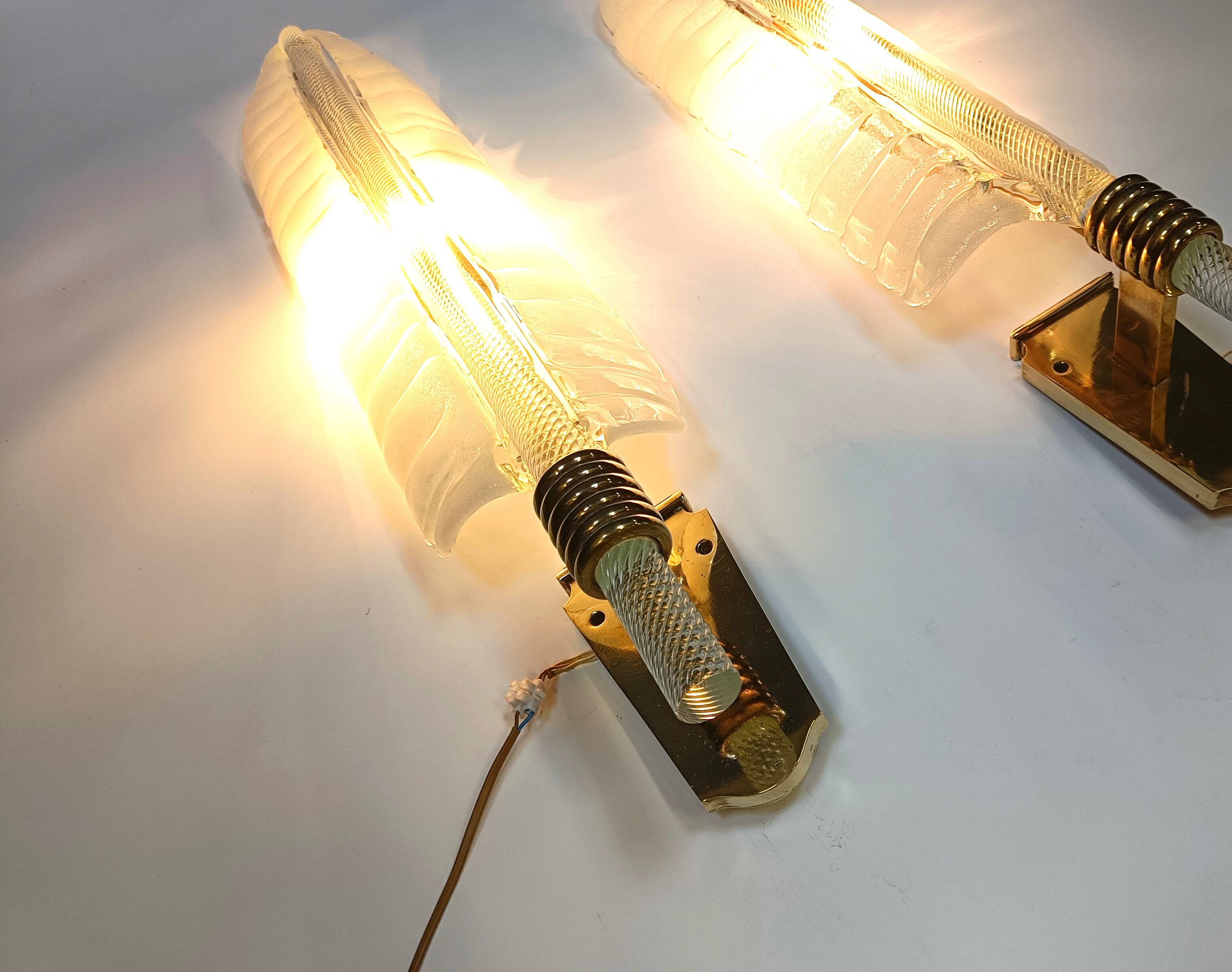 Pair of large crystal 'feather' wall lamps by André Arbus & Veronese, 1950s