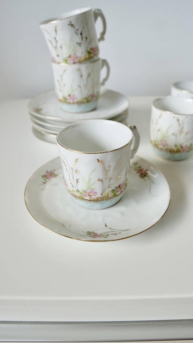 Set of 6 Limoges porcelain cups Barny Rigoni & Langle - 19th century