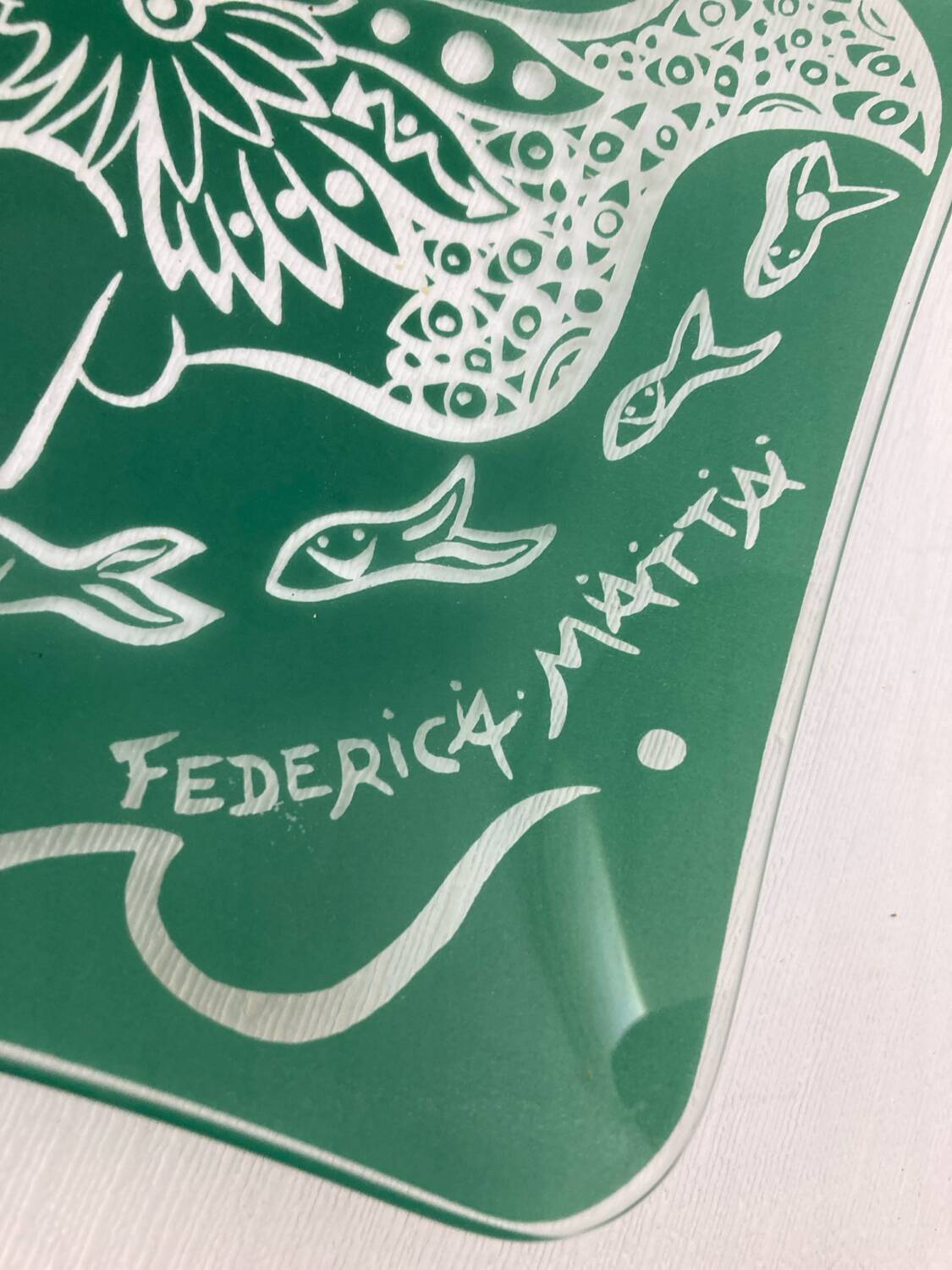 Federica Matta Signed Glass Trinket Tray in Screen-Printed Glass
