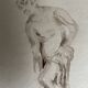 Tableau signé aquarelle monochrome étude dessin statue musée classique « sortie du bain »