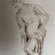 Signed painting monochrome watercolor study drawing statue museum classic "coming out of the bath"