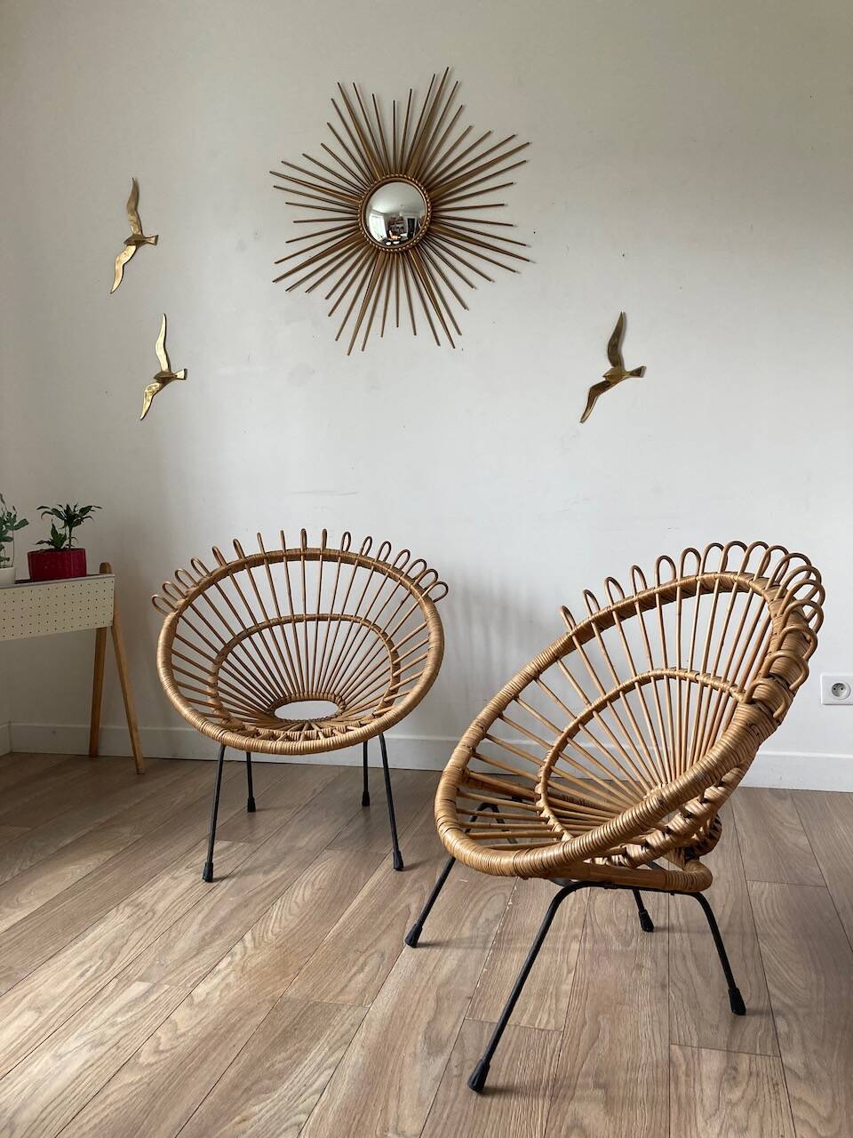 60s design rattan armchairs