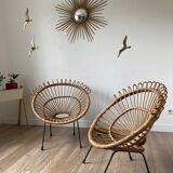 60s design rattan armchairs
