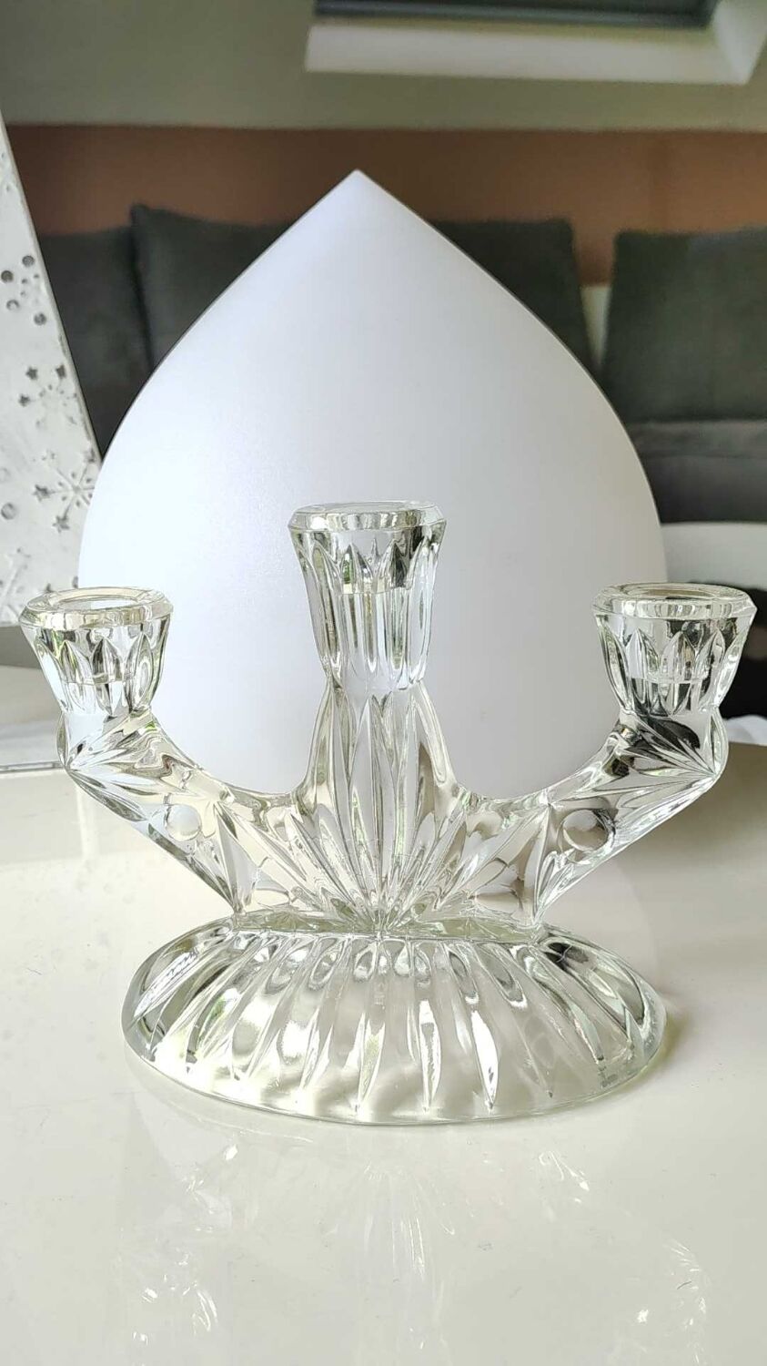 Pair of 3-spoke candlesticks, in art glass. Oberglas Austria. 50s