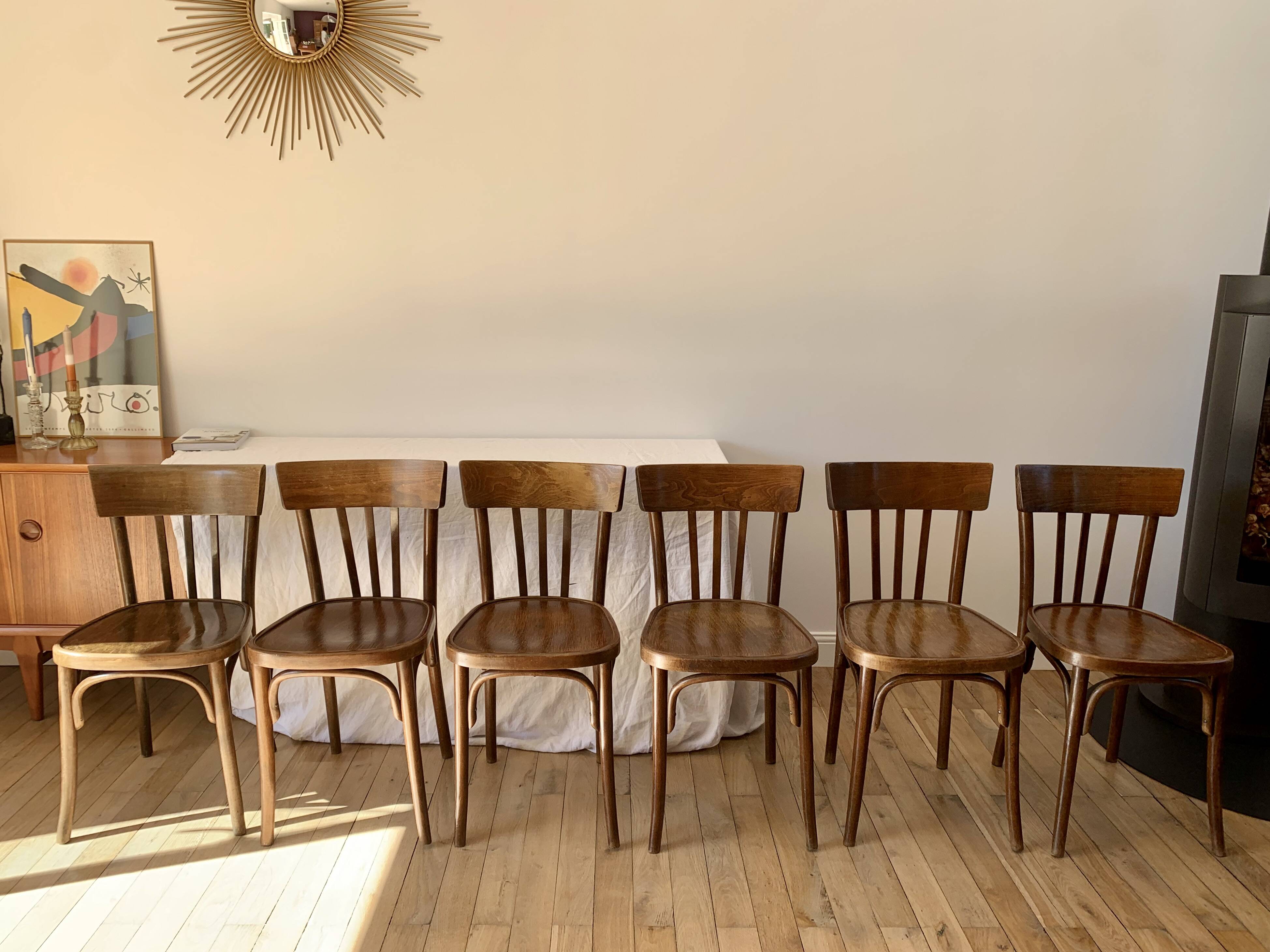 set of 6 bentwood bistro chairs from the 1950s