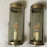 Paire d'appliques anciennes en laiton et verre