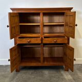 Artisan brutalist oak cabinet with turned knobs, France, 1970s