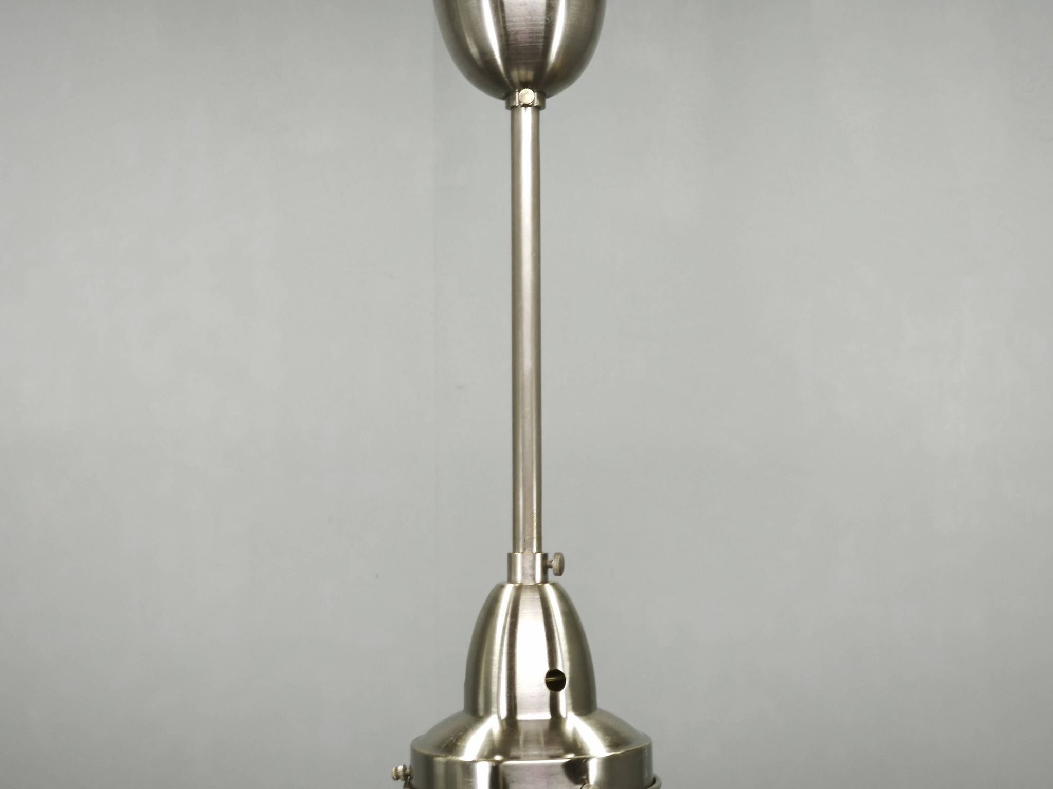 Pair of 1930s Czech Art Deco Opaline Glass and Chrome Pendant Lights
