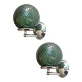 Set of Two Contemporary Green "Ballotton" Murano Glass Wall Sconces
