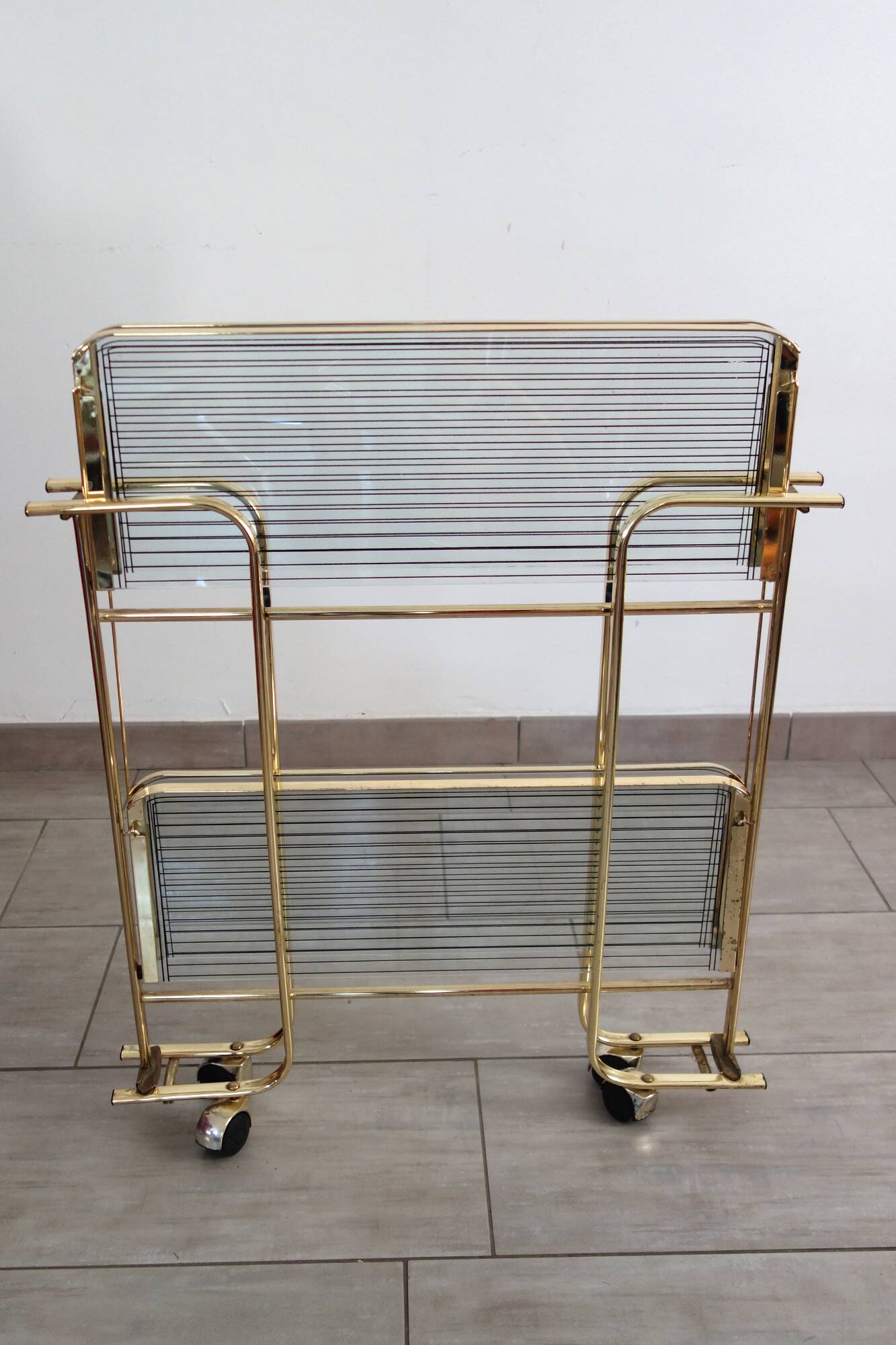 Desserte pliante métal doré et verre vintage
