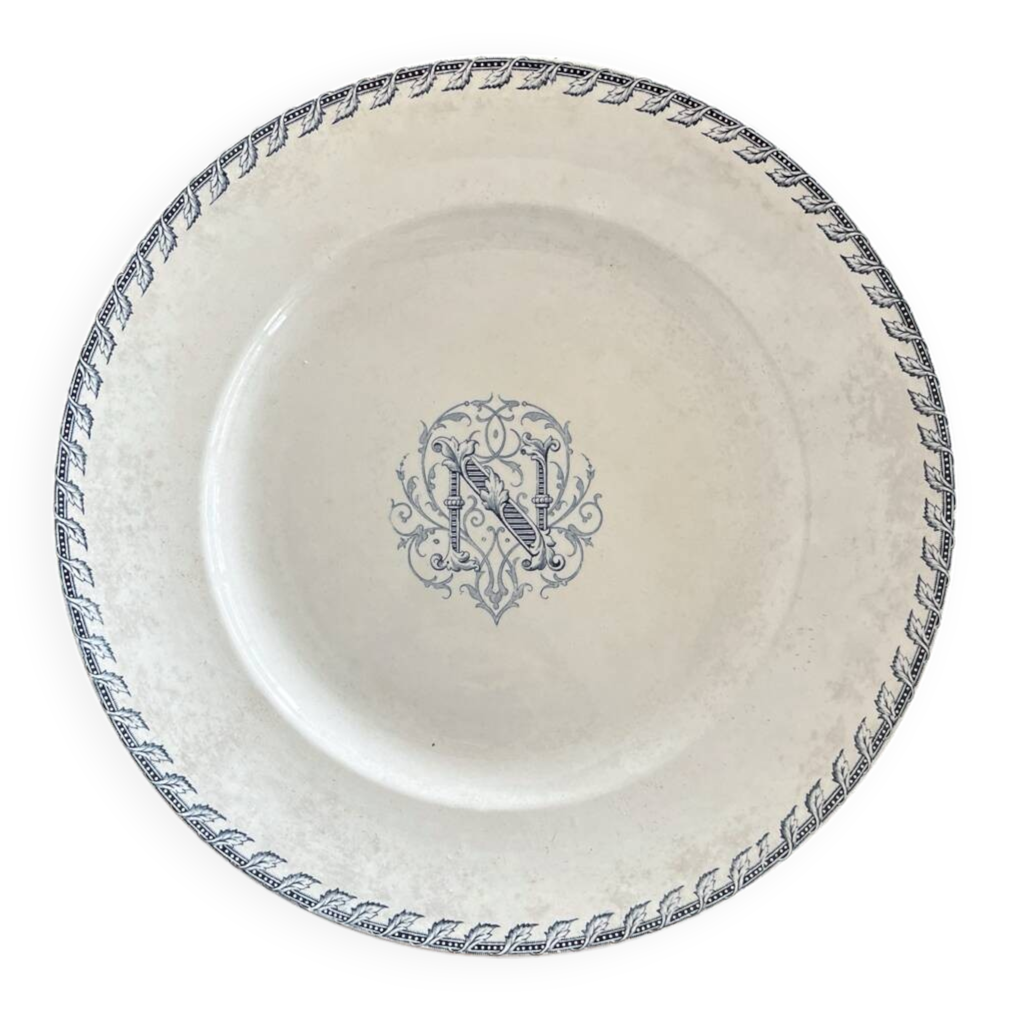 Round iron earth dish monogram “N” KG Lunéville