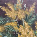 Still life painting with mimosa in the spirit of Kisling