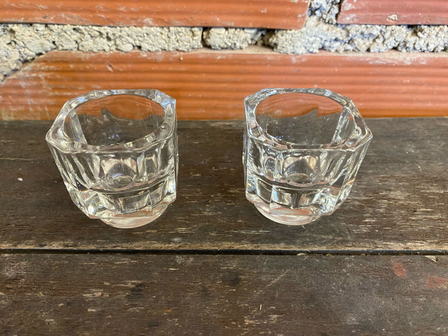 Pair of Antique Candle Holders COVETRO Design Moulded Glass Italy 60’s Vintage