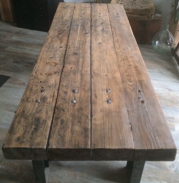 Ancien établi plateau bois piétement UPN