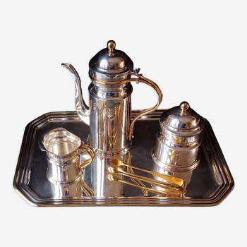 Coffee service (tray, coffee maker, creamer, sugar bowl, sugar tongs) Orfevrerie Vuillermet