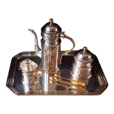 Coffee service (tray, coffee maker, creamer, sugar bowl, sugar tongs) Orfevrerie Vuillermet