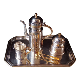 Coffee service (tray, coffee maker, creamer, sugar bowl, sugar tongs) Orfevrerie Vuillermet