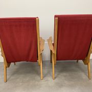 Pair of 50s vintage boomerang armchairs velvet and wood