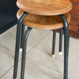 Pair of metal and wood workshop stools