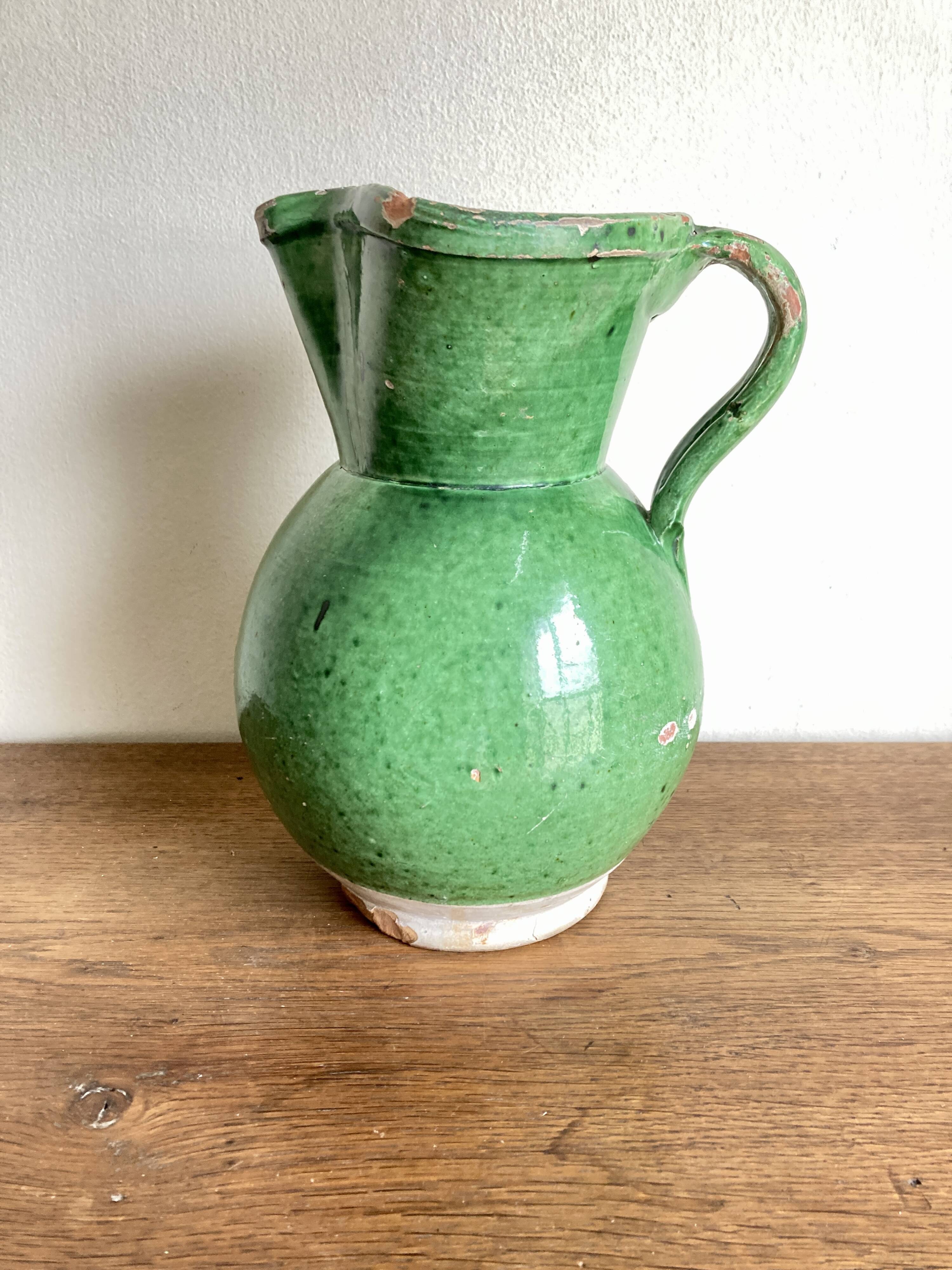 Vase pitcher Sicily Italy in glazed earthenware folk art 1950