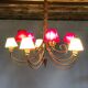 Italian chandelier 10 fires in patinated wrought iron burgundy and gold