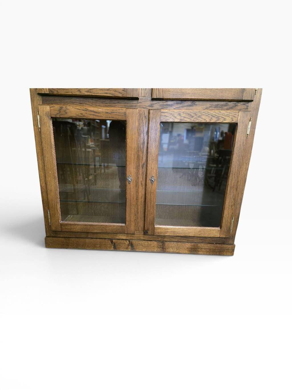 Robust vintage wooden display cabinet