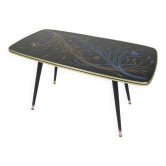 Table basse vintage avec plateau en verre et pieds angulaires, années 1950