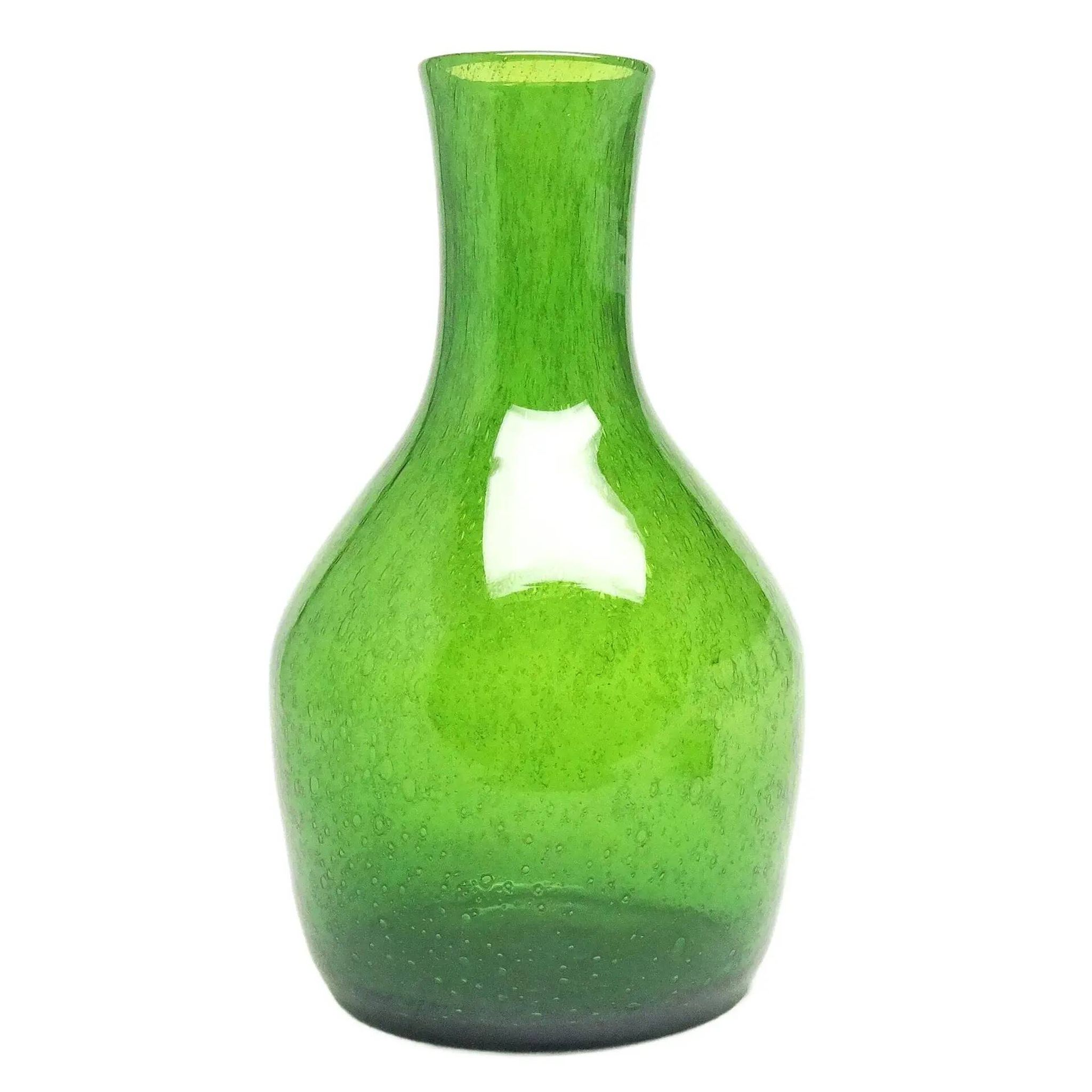 Bottle vase, mid-century modern, green antico glass, designed by Z. Horbowy, Poland, 1970s