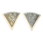 Pair of angular art deco wall sconces with silver metal frames