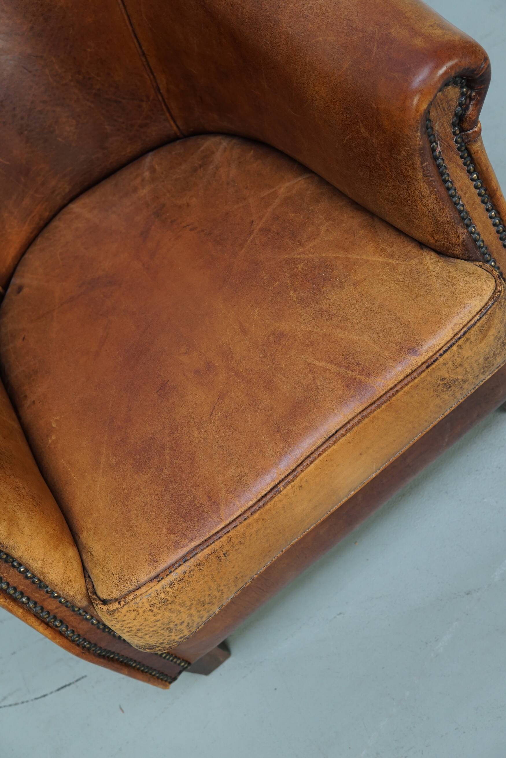 Vintage Dutch Club Chair in Cognac Leather