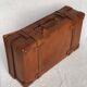 Vintage suitcase 1960 havana gold leather with bellows
